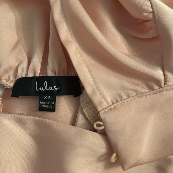 Lulu’s Satin Sleeveless Mock Neck Maxi Dress in Champagne/Blush - Picture 2 of 12